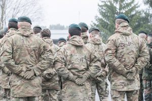  NATO priešakinių pajėgų bataliono karius Lietuvos narystės Aljanse 15-ųjų metinių proga pasveikino viceministras V. Umbrasas kartu su Seimo pirmininku