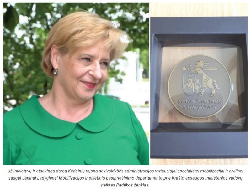 Krašto apsauga besirūpinančiai kėdainietei – Padėkos ženklas