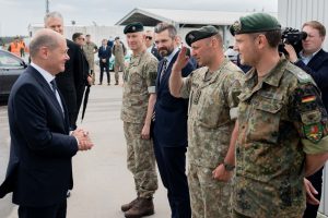 Nauseda Scholzas Abukevicius Chancellor of Germany Olaf Scholz visits German military deployed in Lithuania and expresses support to strengthening eastern NATO borders  