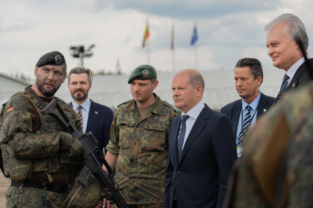 Chancellor of Germany Olaf Scholz visits German military deployed in Lithuania and expresses support to strengthening eastern NATO borders  