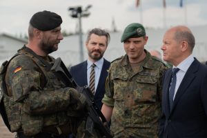 Scholz Abukevicius Chancellor of Germany Olaf Scholz visits German military deployed in Lithuania and expresses support to strengthening eastern NATO borders  