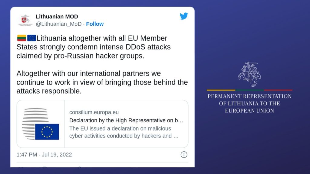 EU strongly condemns the pro-Russia hacker attacks against Lithuania and other countries &nbsp;