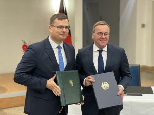  Minister of National Defence L. Kasčiūnas signs an agreement as Lithuania comes a step closer to the stationing of a German brigade